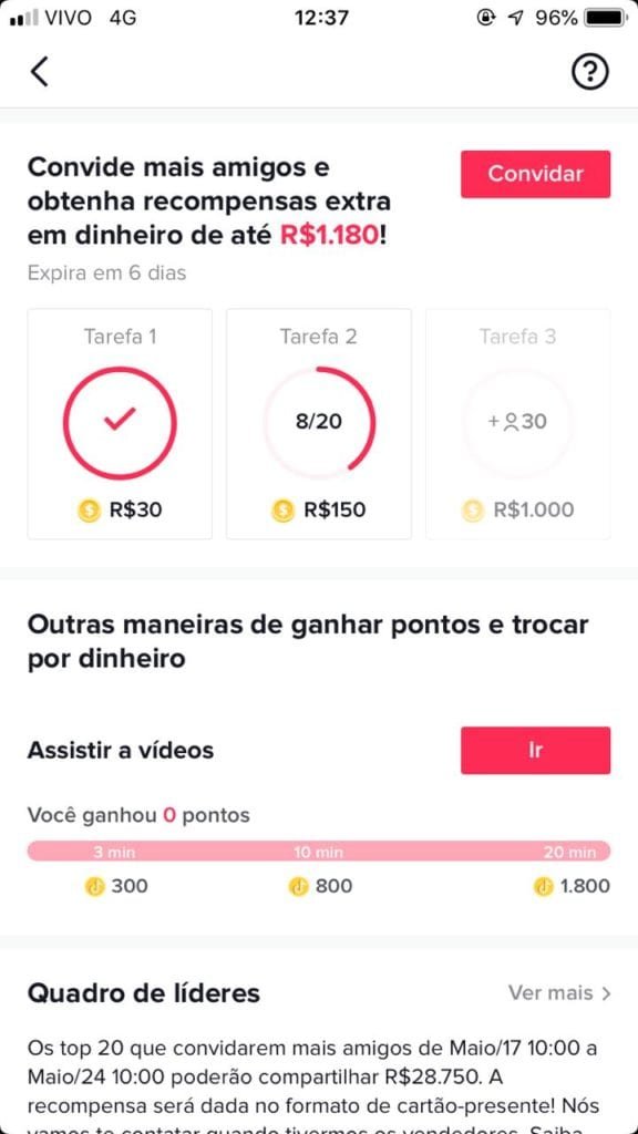 TikTok bônus de R$1000,00